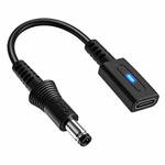 Black 10-12 cm USB-C to DC power adapter for retro consoles, with an illuminated USB-C socket and a DC barrel plug