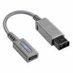Grey 10-12 cm USB-C power adapter for the Nintendo Wii, with an illuminated USB-C socket and a Wii power connector